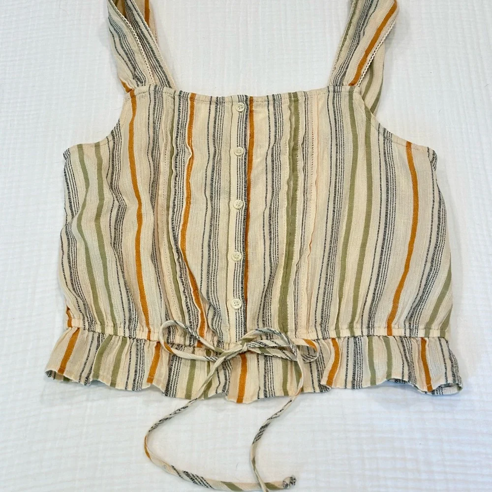 BP Tan Striped Smocked Crop Tank Top - Picture 4 of 4